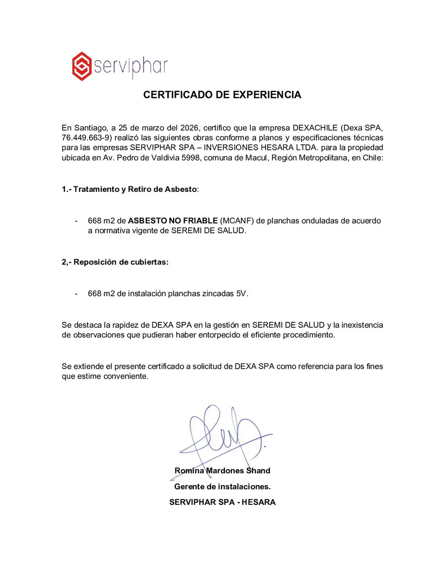 Certificado de experiencia de Serviphar · Inversiones Hesara