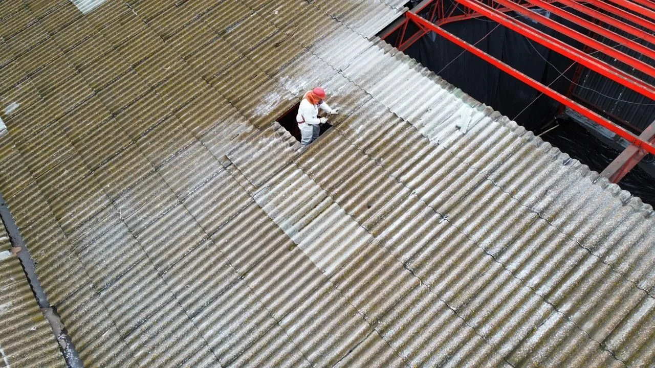 Retiro de planchas de asbesto-cemento en una cubierta industrial