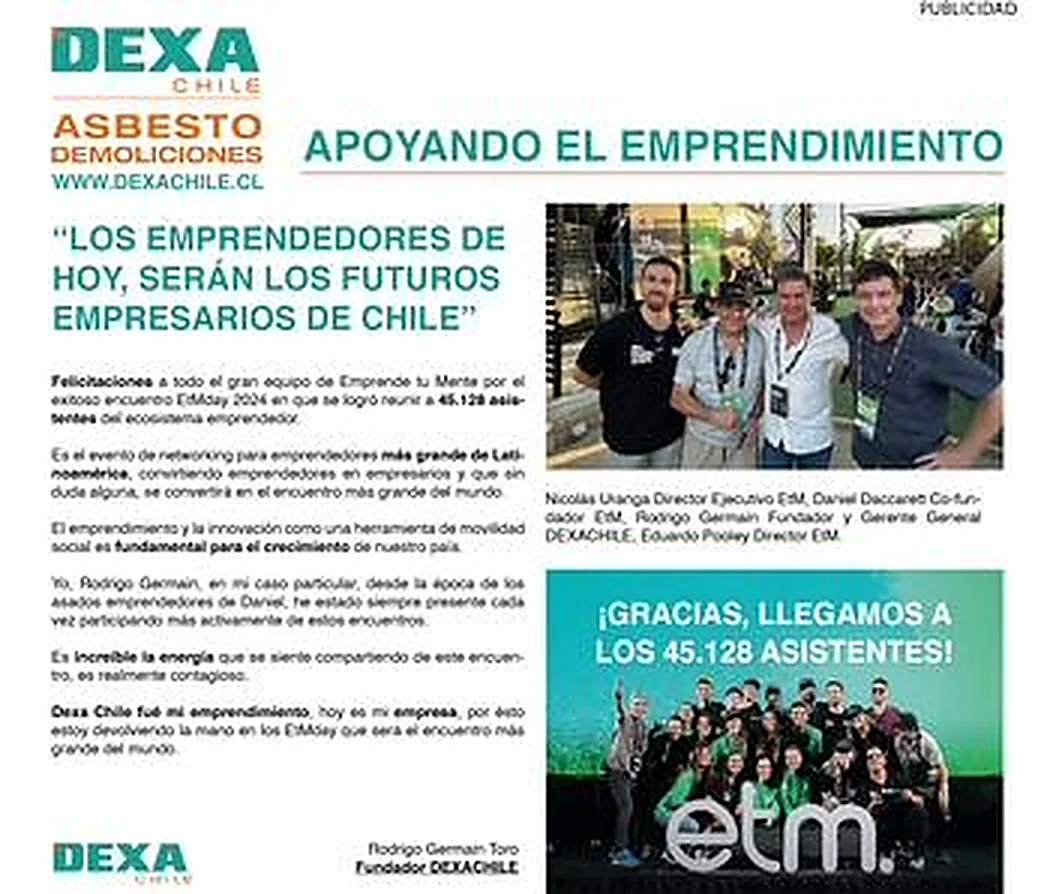 Página de El Mercurio: DEXA Chile apoyando el emprendimiento en el ETM Day 2024